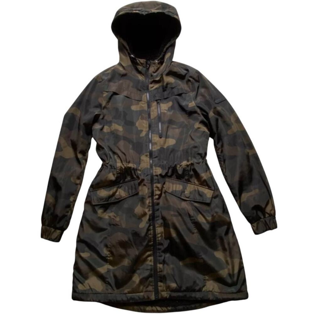 Lucky Brand Womens Sherpa-line Camo Hooded Anorak Mid Length Drawstring Jacket
